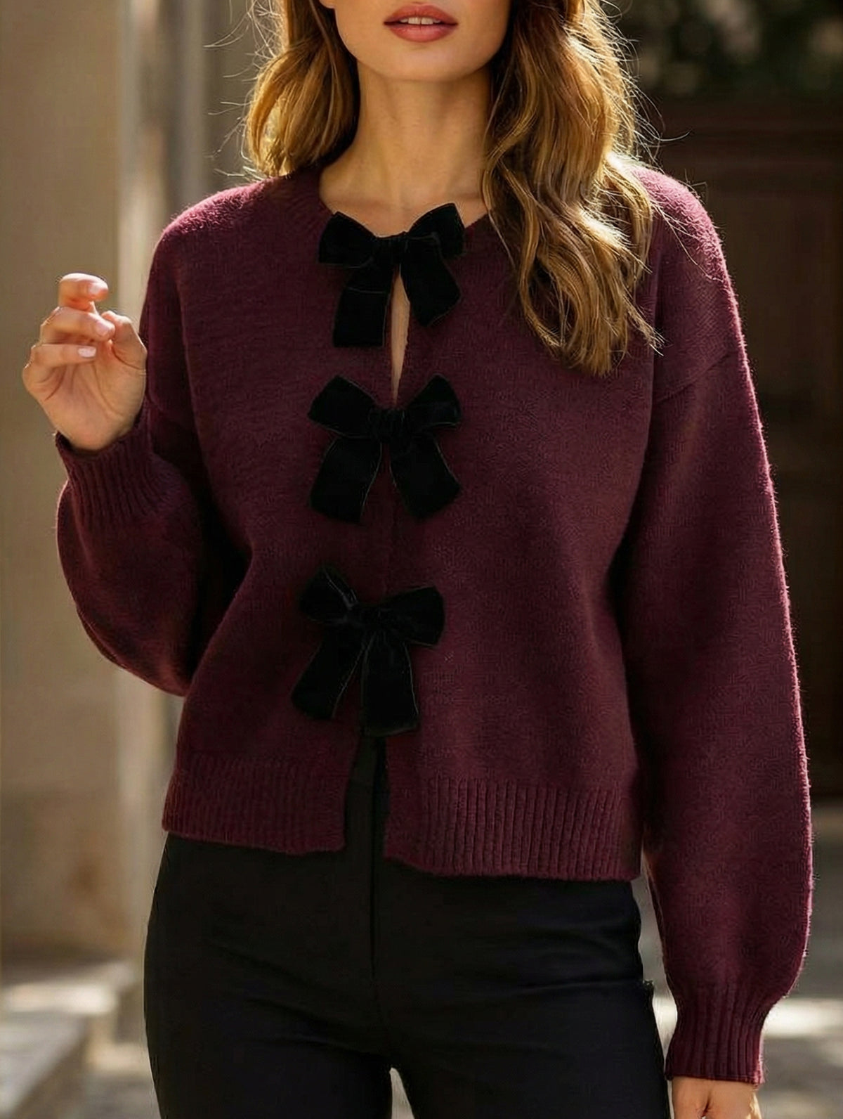 Stylish knit sweater with bow