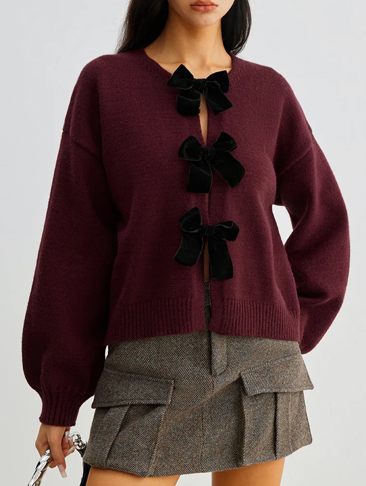 Stylish knit sweater with bow