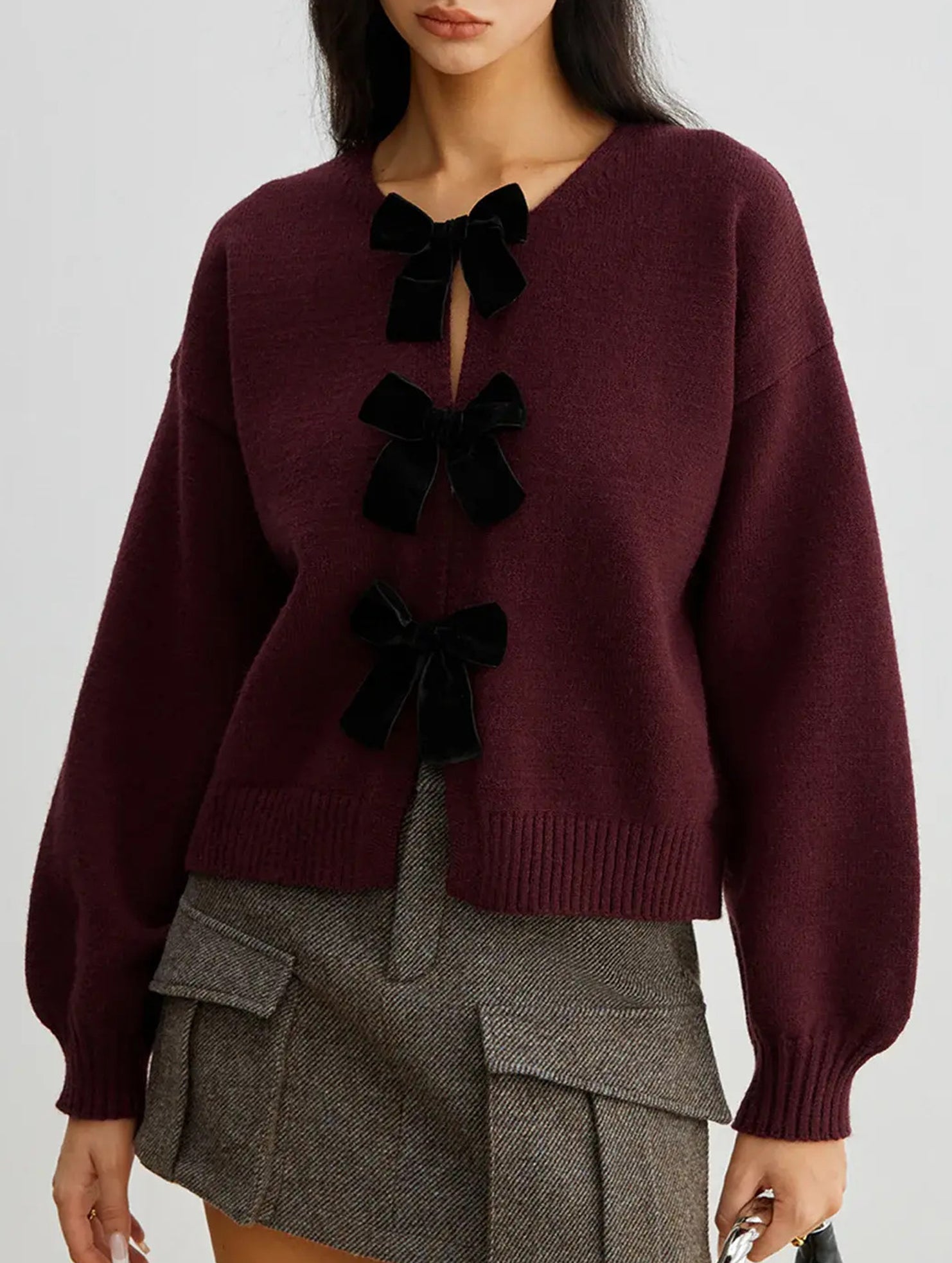 Stylish knit sweater with bow