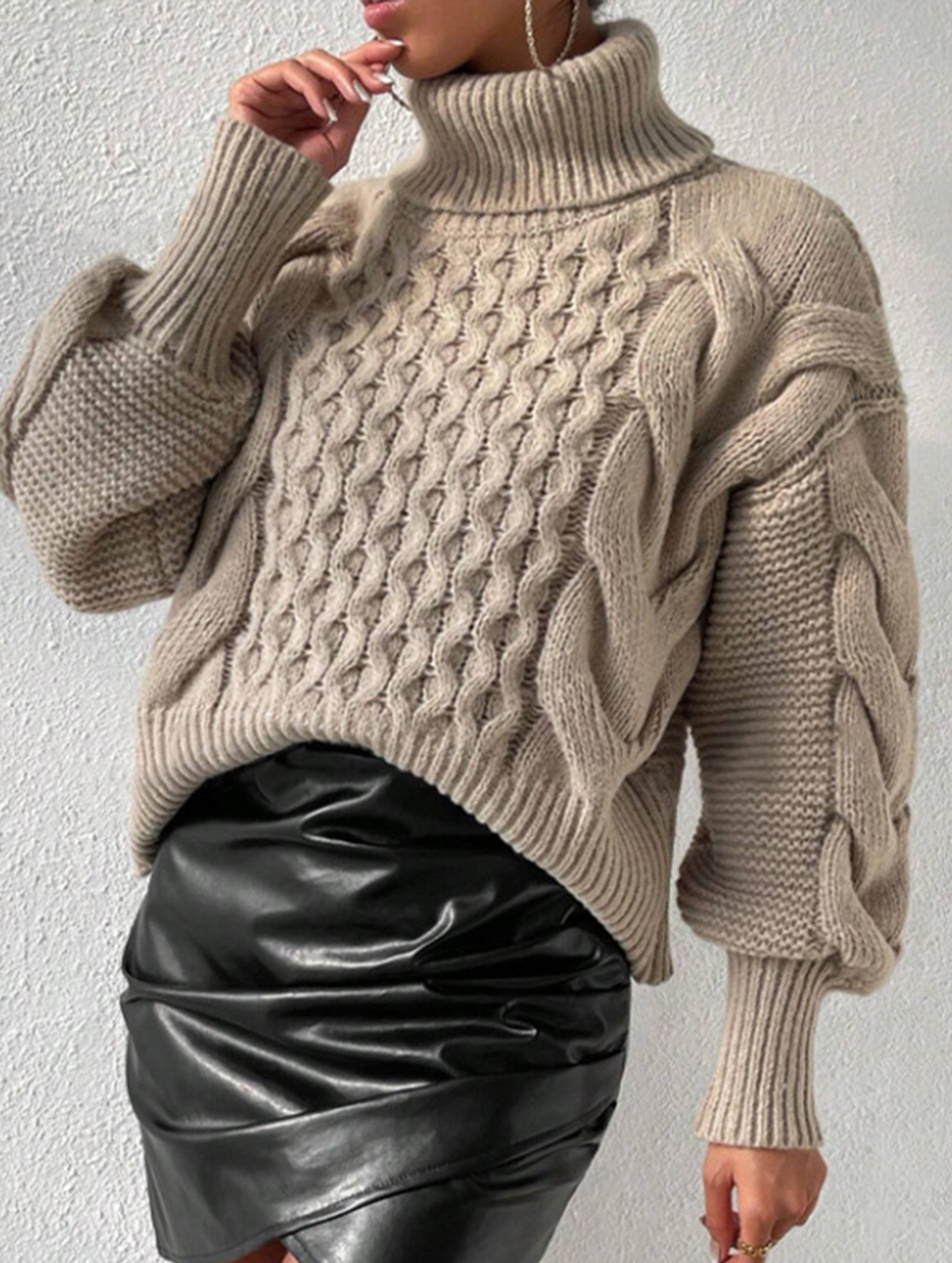 Cable knit solid color loose sweater