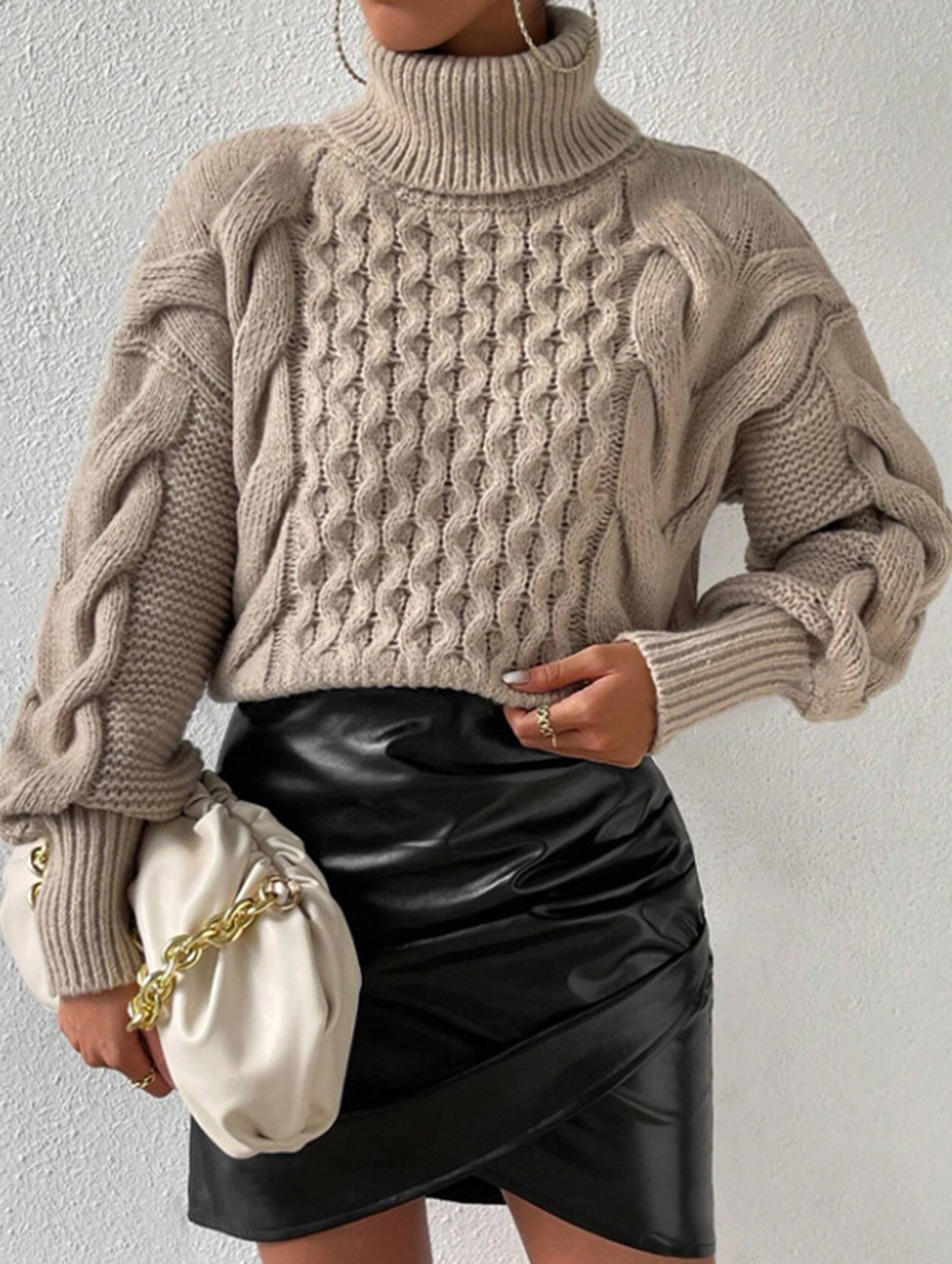 Cable knit solid color loose sweater