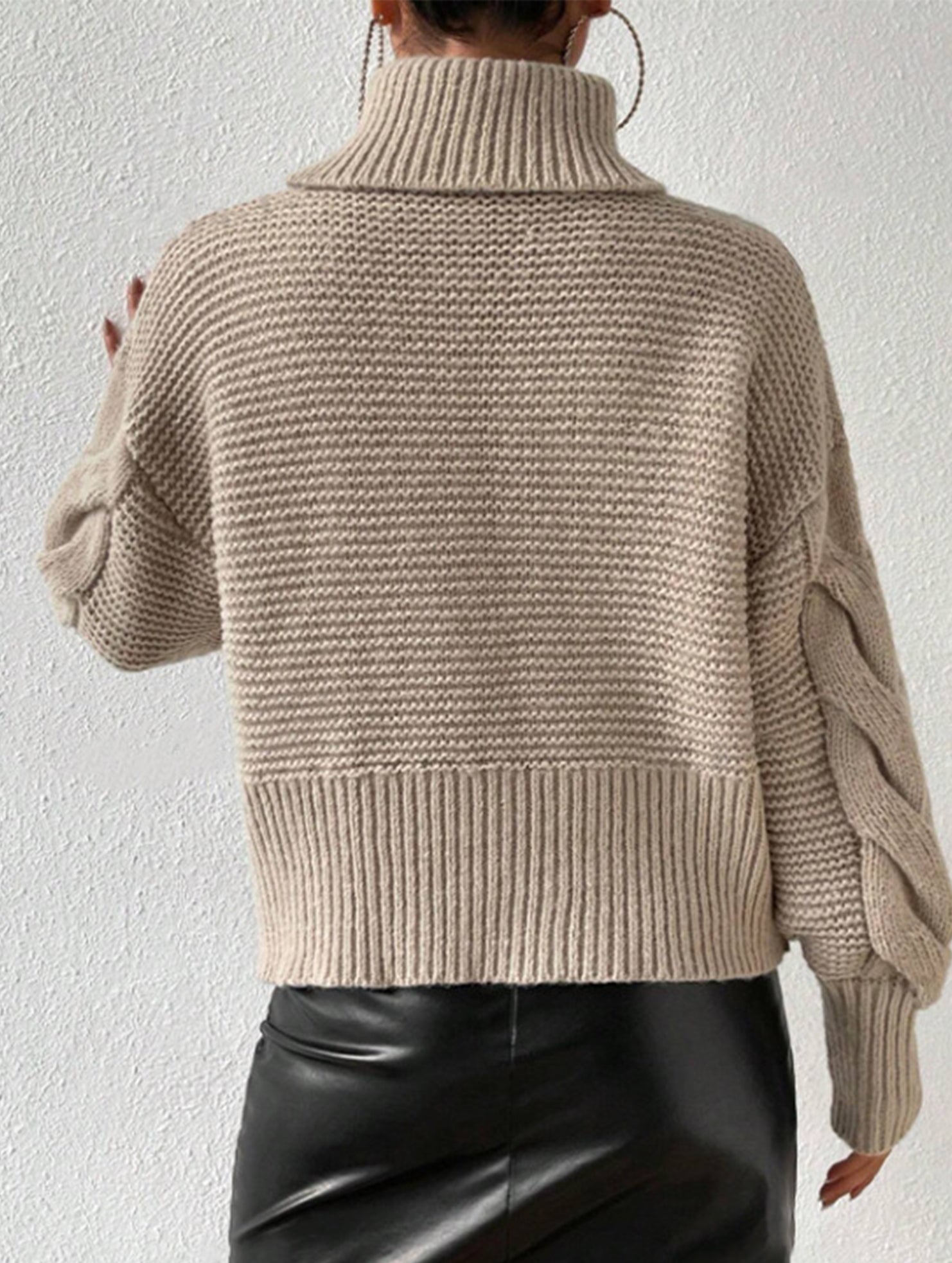 Cable knit solid color loose sweater