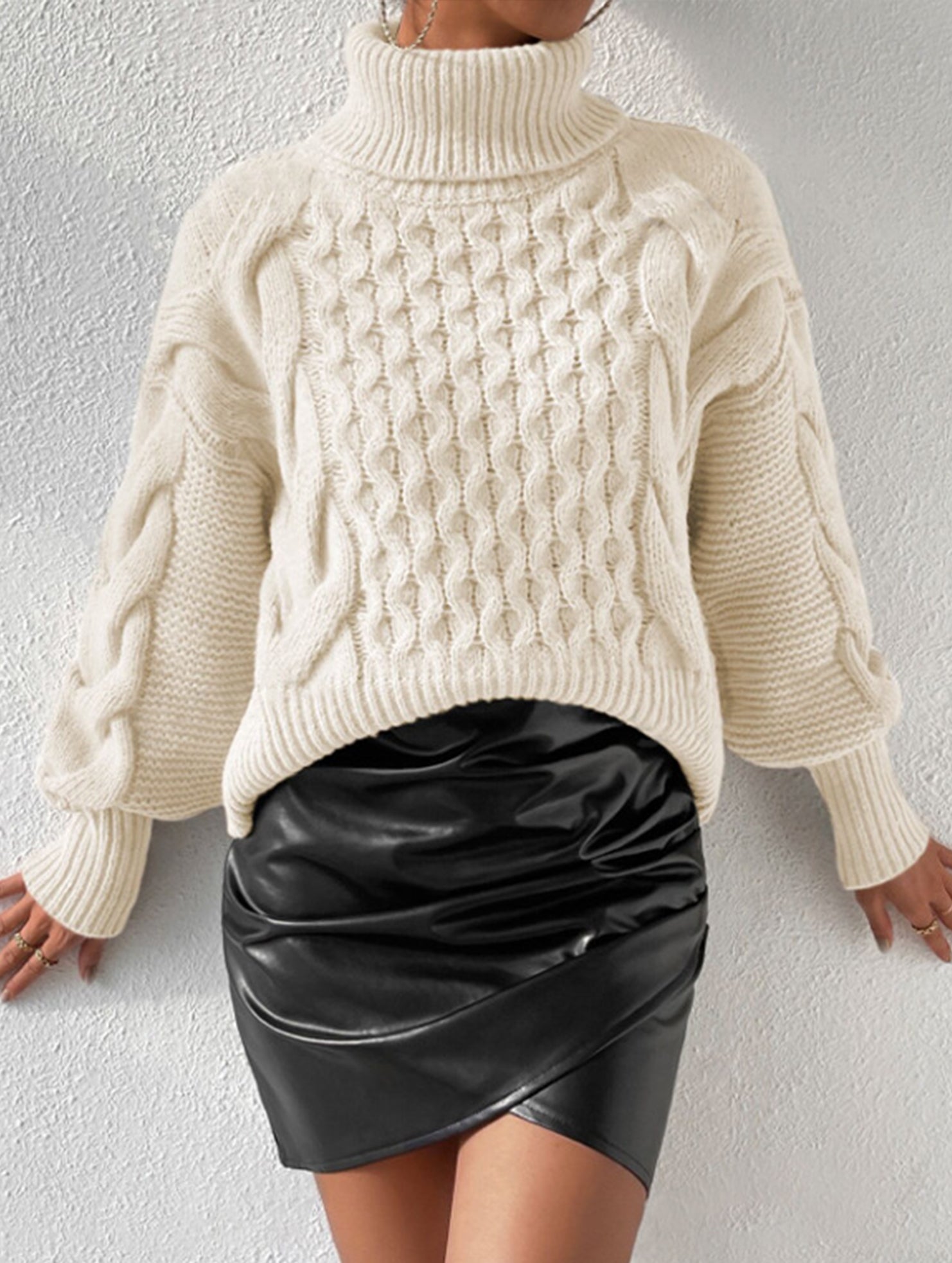 Cable knit solid color loose sweater