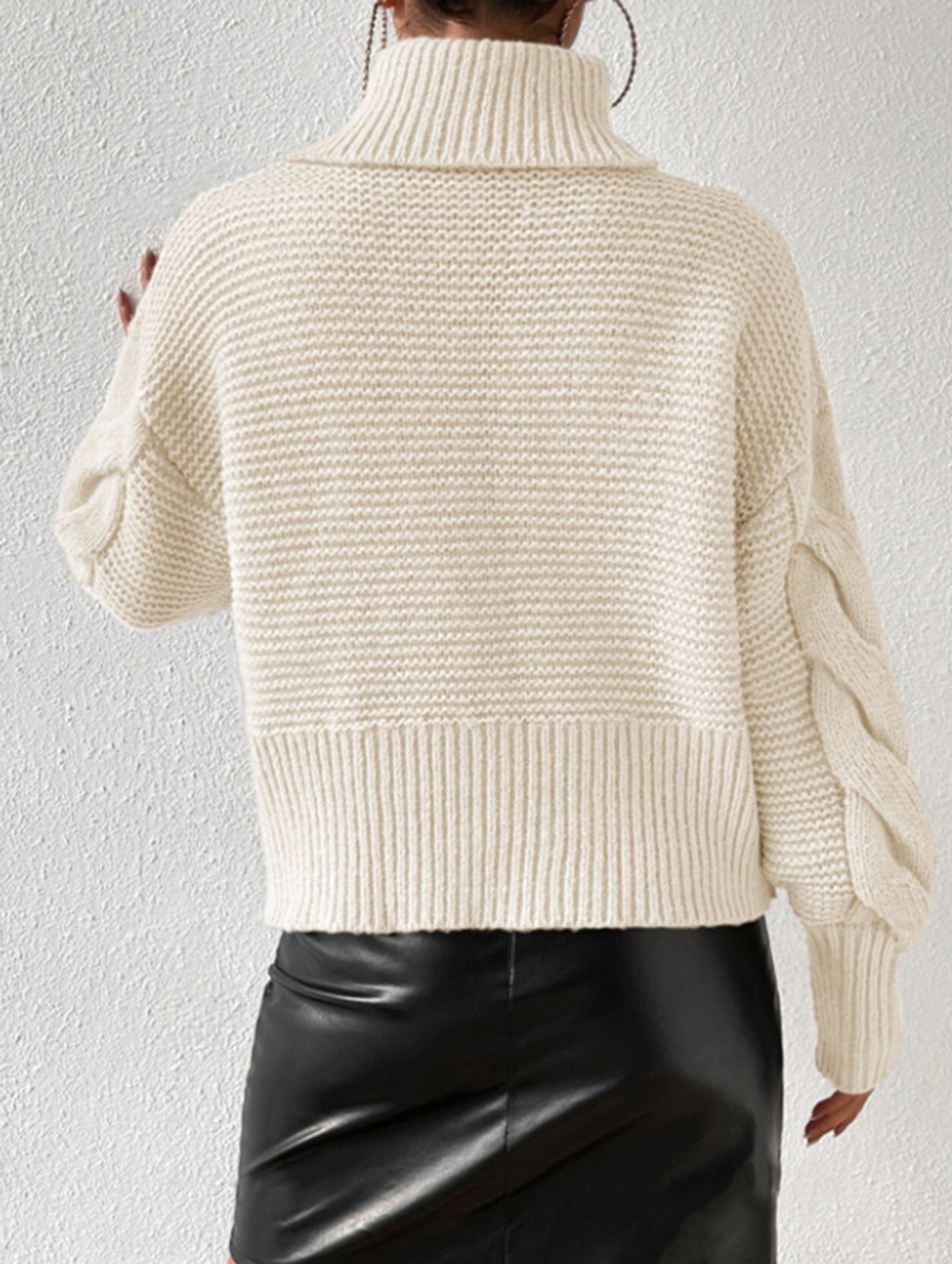 Cable knit solid color loose sweater