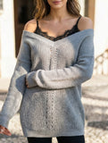 Fashionable patchwork pullover V-neck sweater