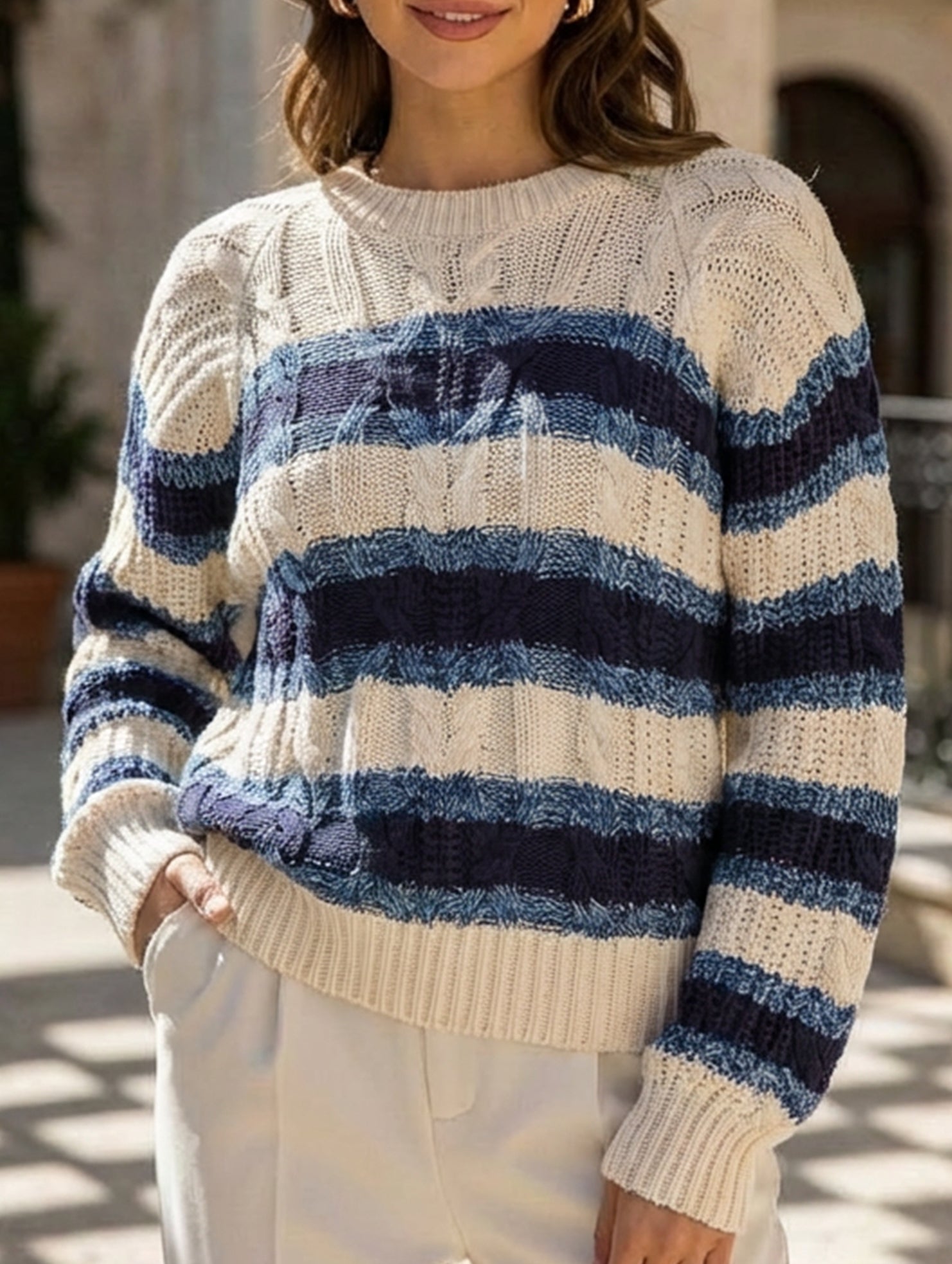 Casual striped long-sleeved knitwear