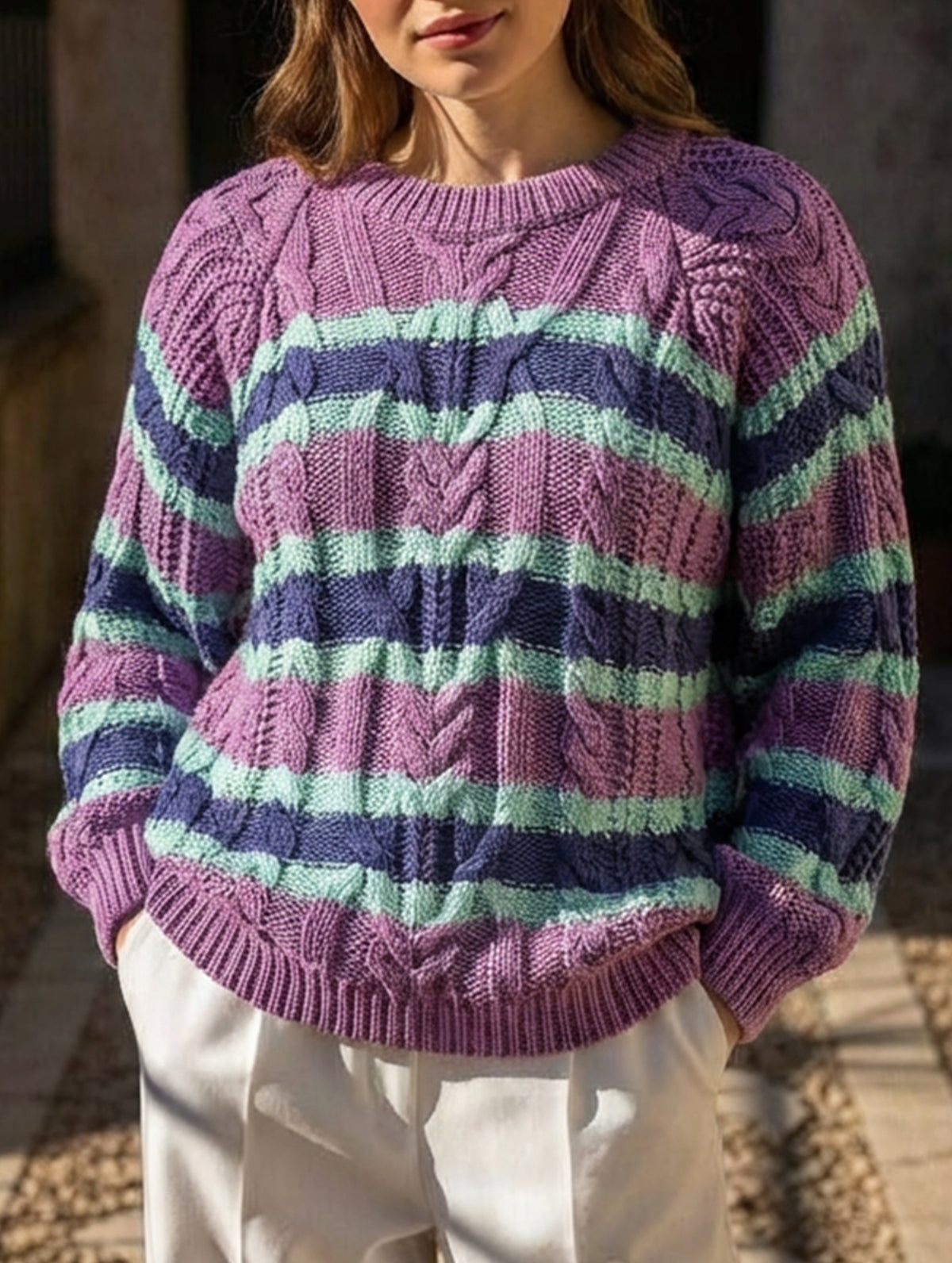 Casual striped long-sleeved knitwear