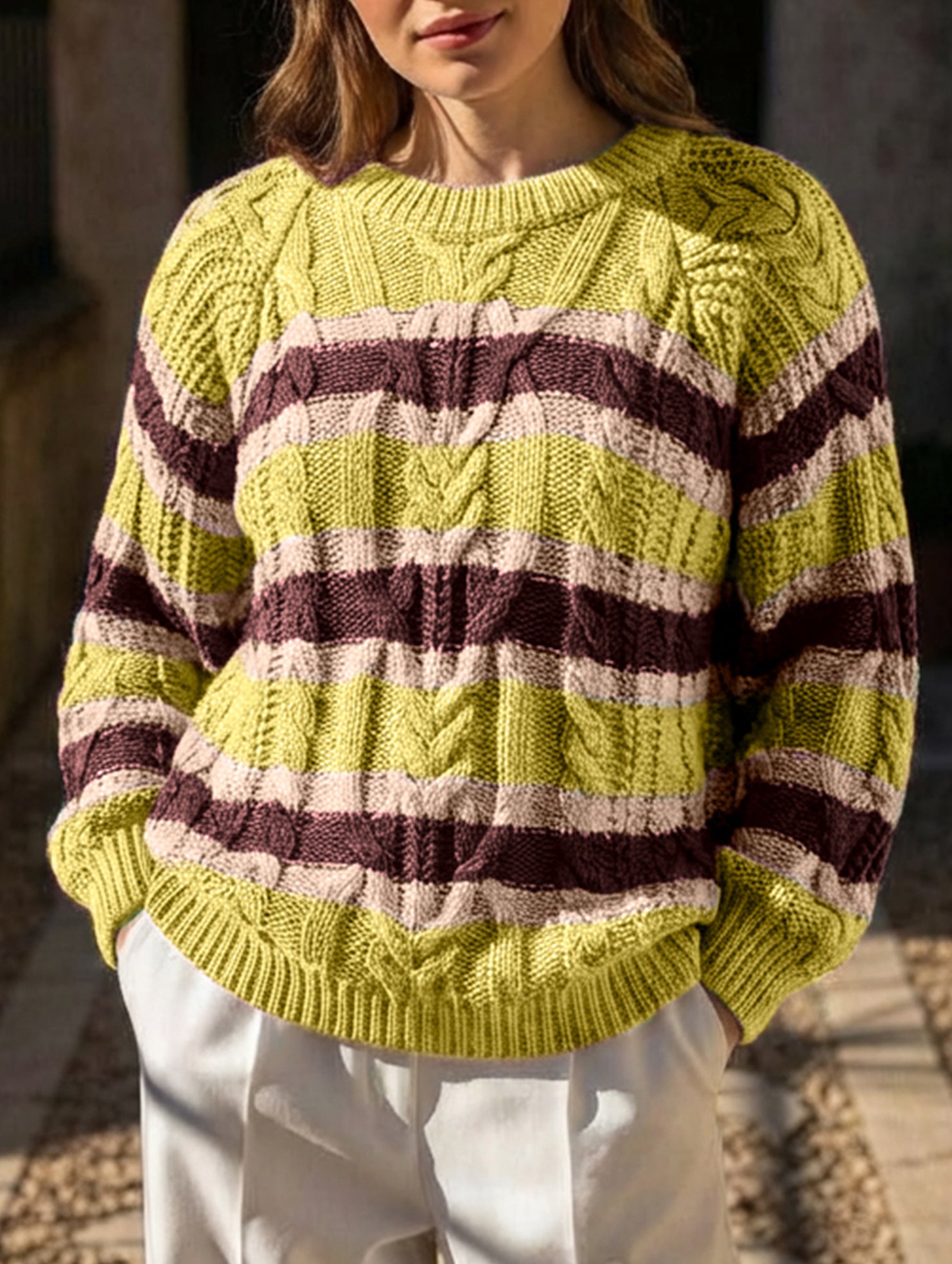 Casual striped long-sleeved knitwear