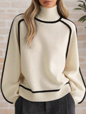 Stylish turtleneck striped ribbed sweater