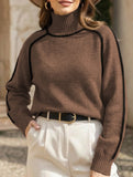 Stylish turtleneck striped ribbed sweater