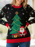 Round neck Christmas tree jacquard knit sweater