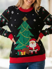 Round neck Christmas tree jacquard knit sweater