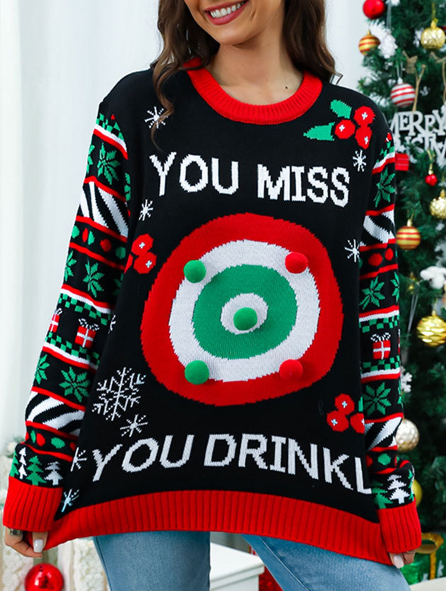 Stylish round neck loose long-sleeved knit sweater