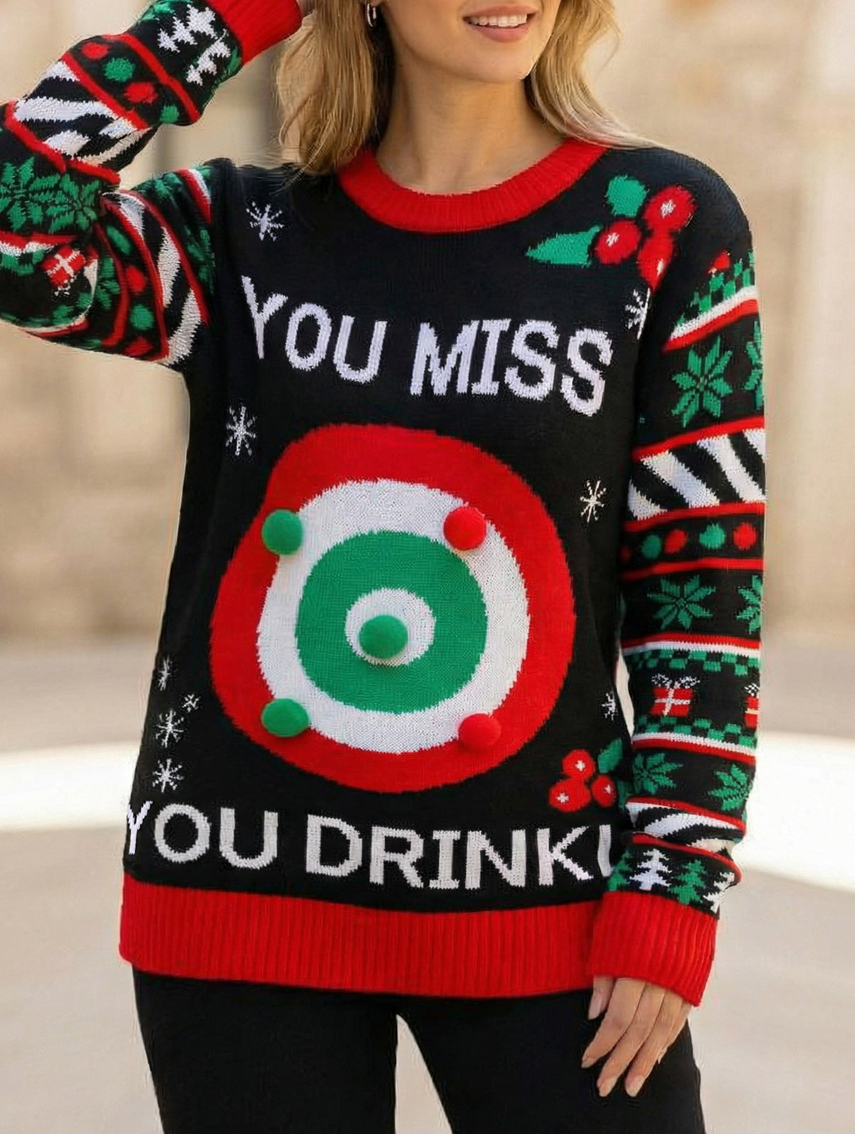 Stylish round neck loose long-sleeved knit sweater