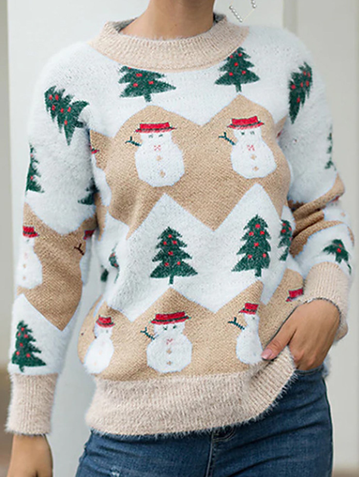Casual Christmas Crew Neck Knit Sweater