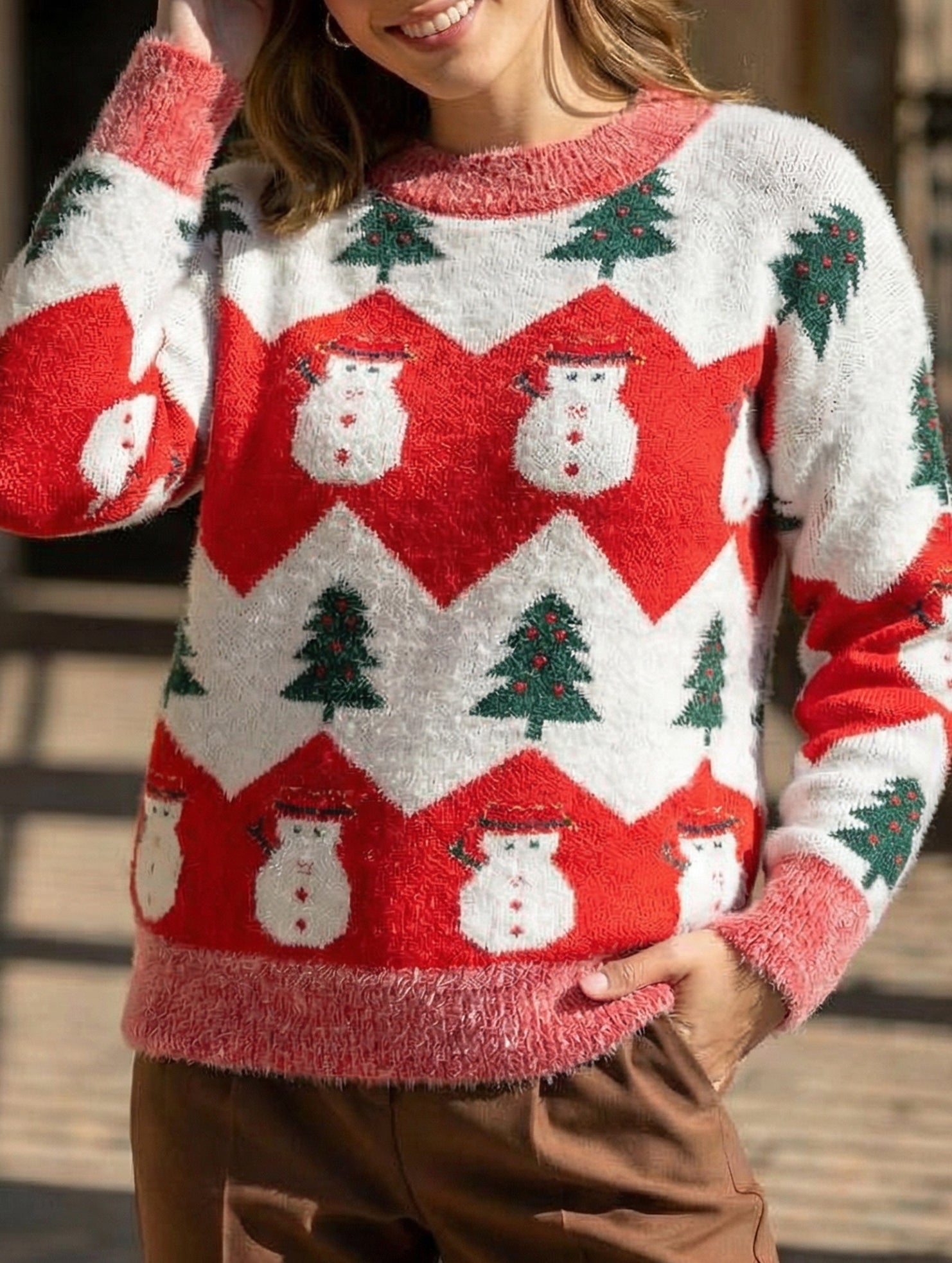 Casual Christmas Crew Neck Knit Sweater