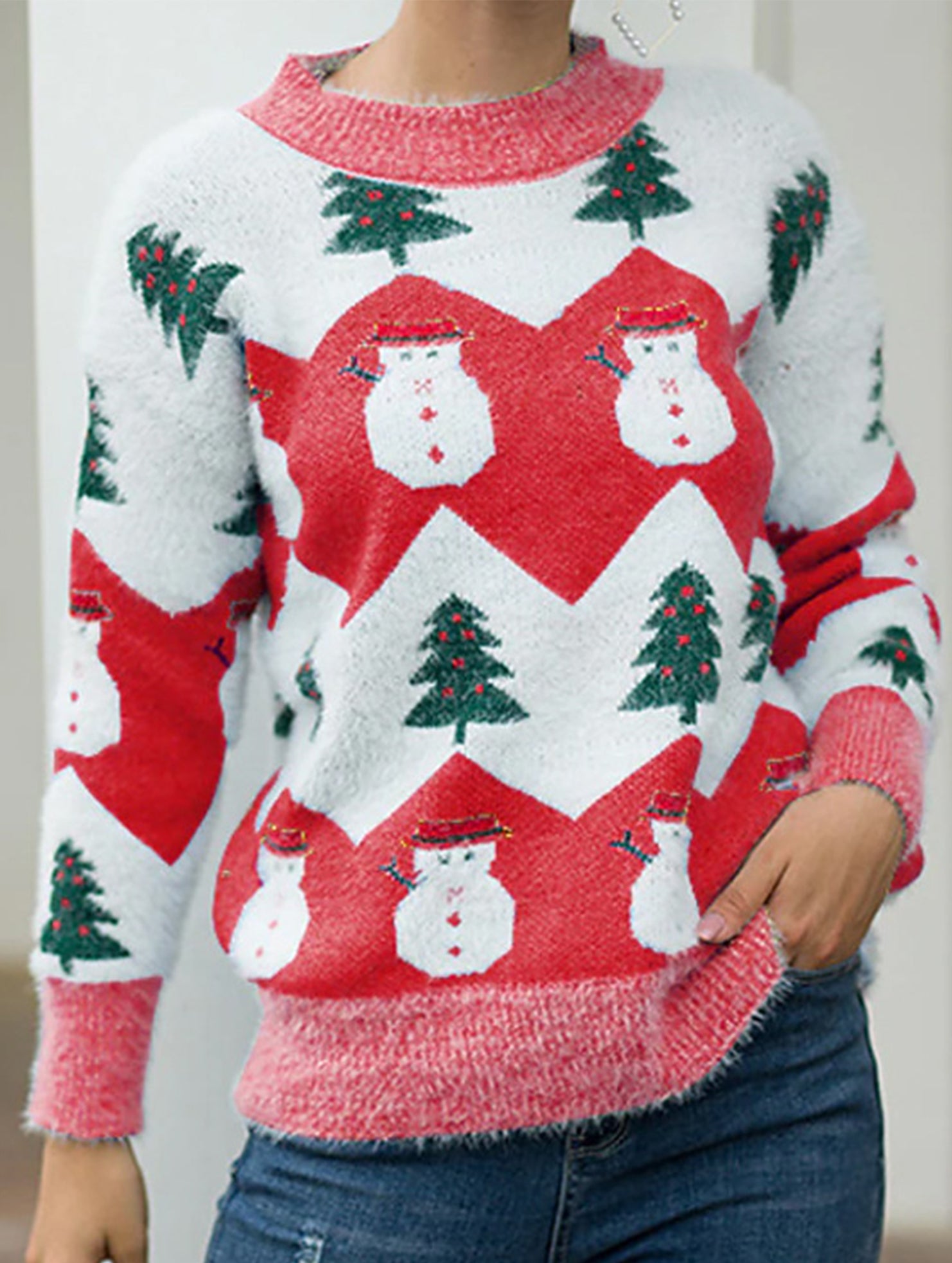 Casual Christmas Crew Neck Knit Sweater