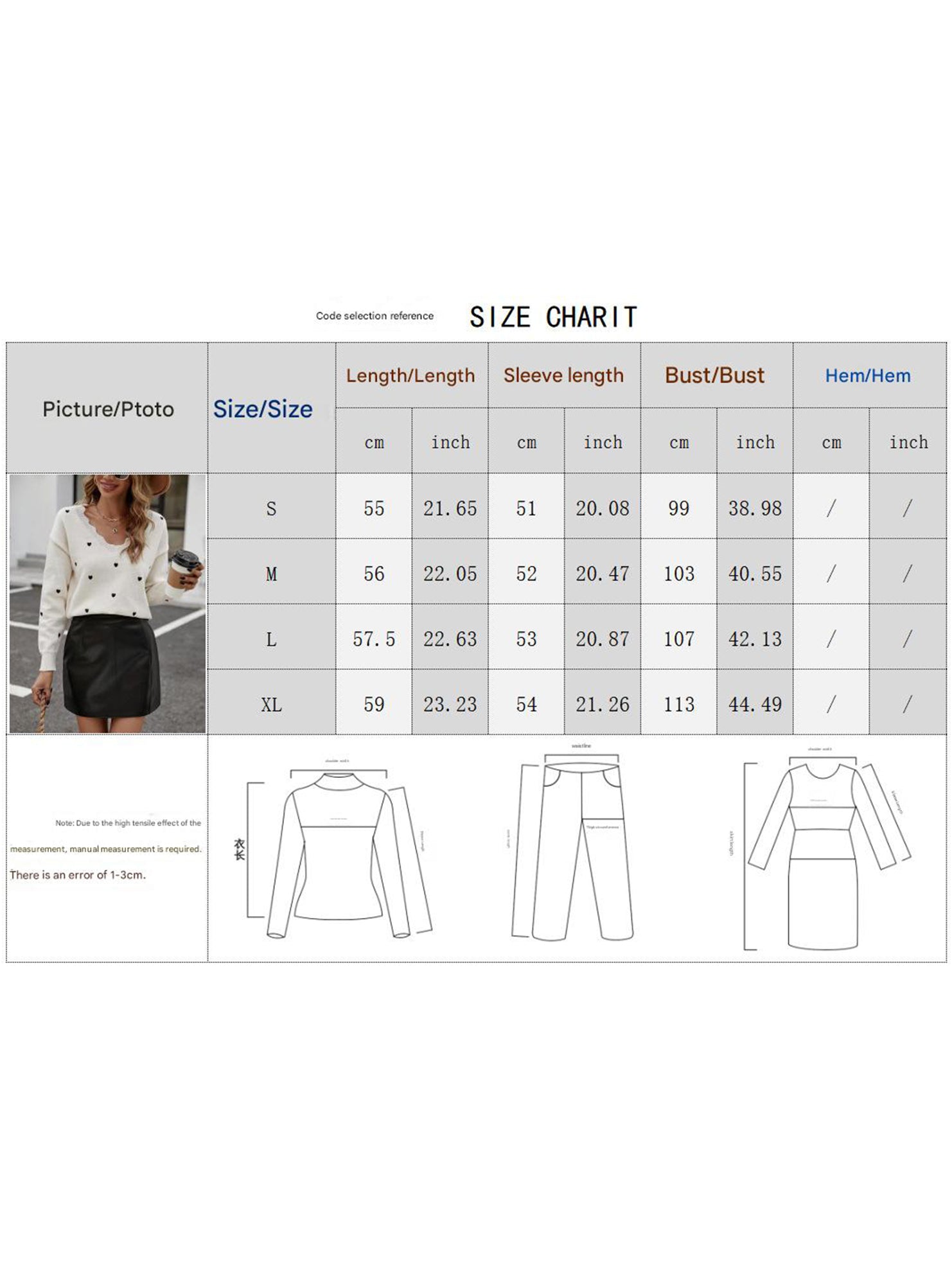 Heart-patterned jacquard V-neck ruffled knit sweater