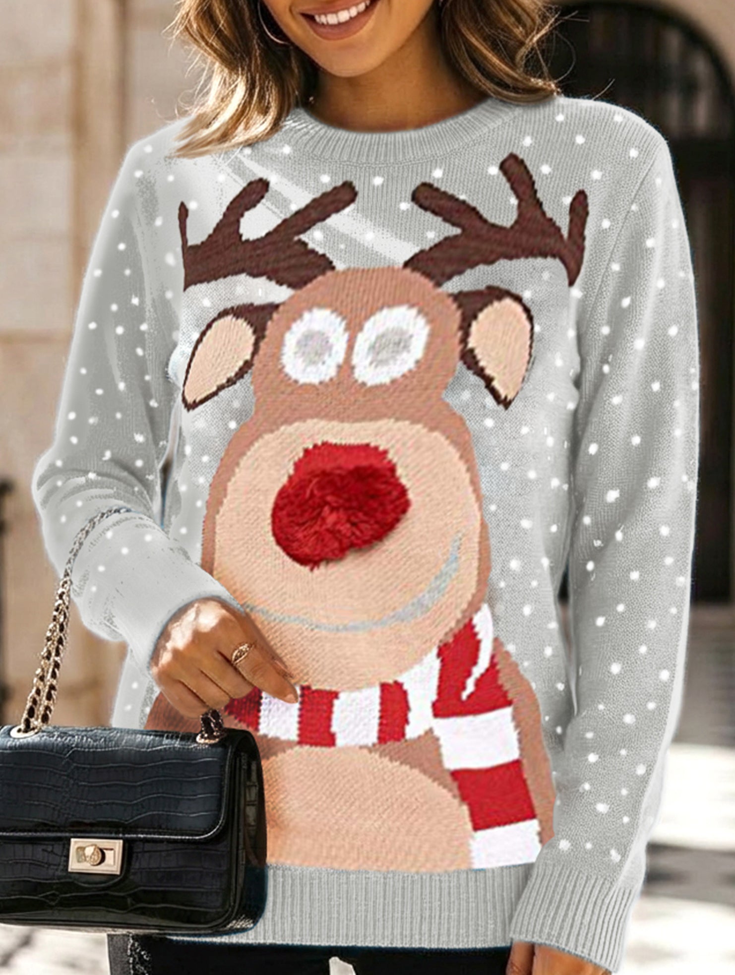 Casual round neck loose Christmas knit sweater