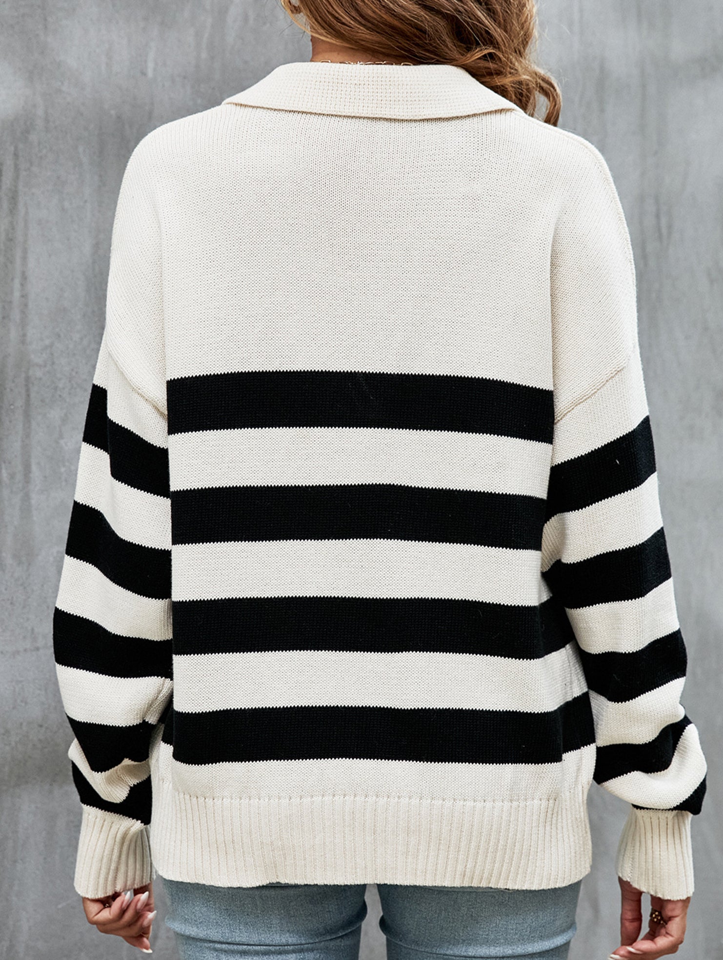 Loose-fitting striped color-blocked knit sweater
