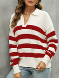 Loose-fitting striped color-blocked knit sweater
