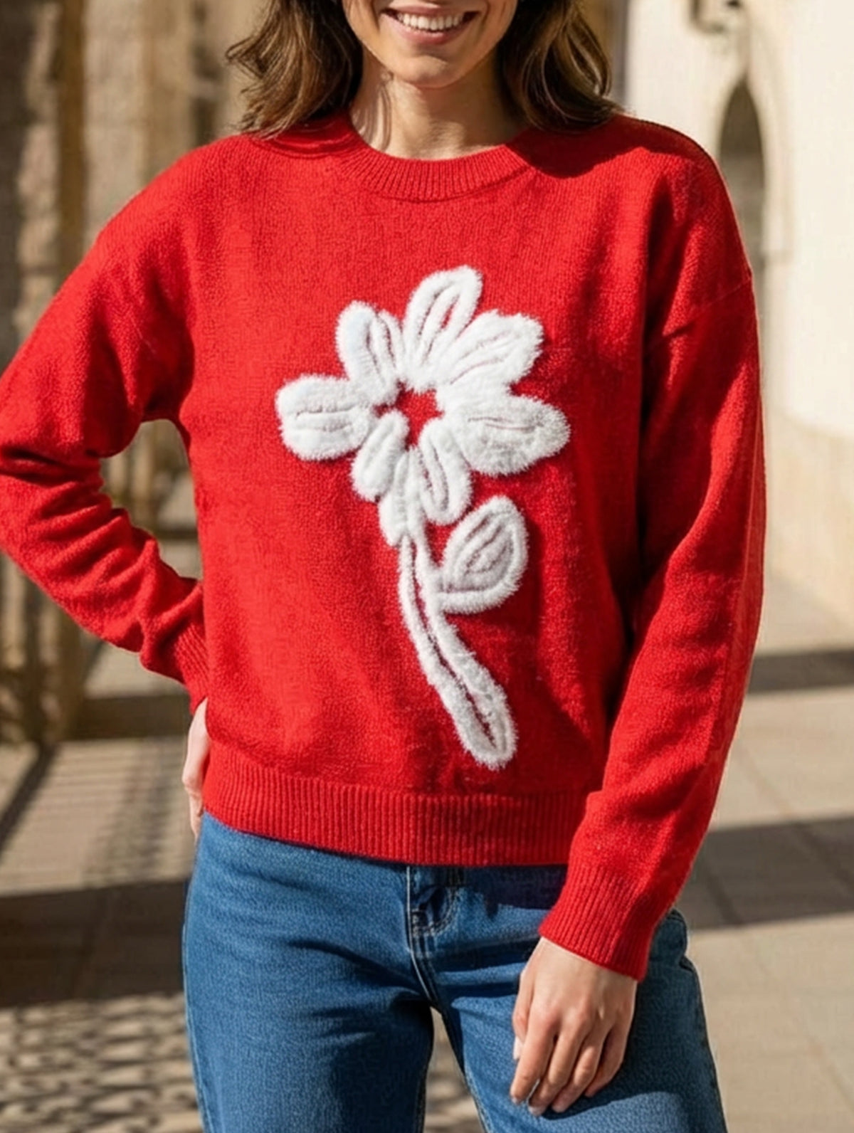 Stylish round neck long-sleeved knitwear