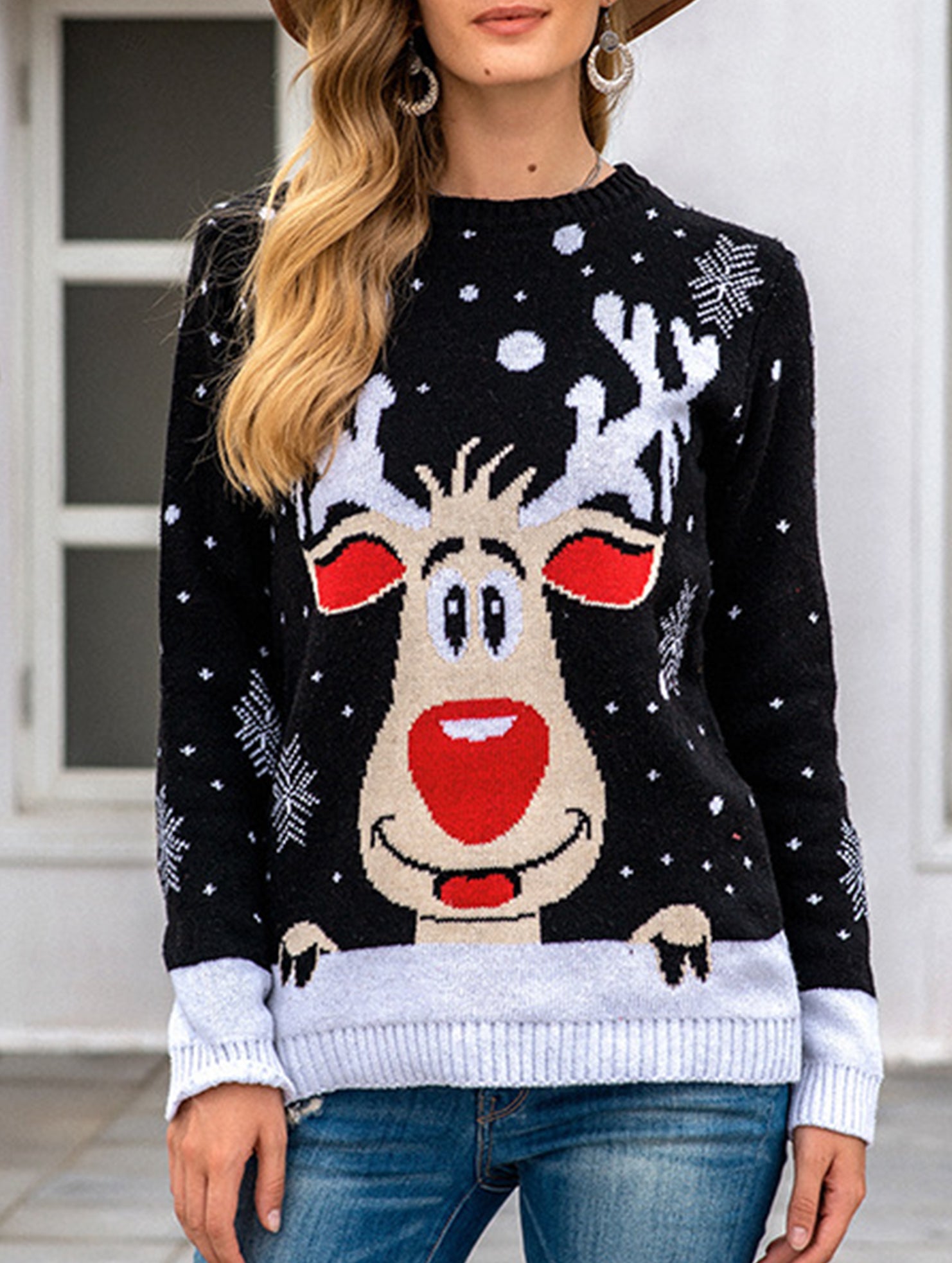 Christmas reindeer jacquard knit sweater