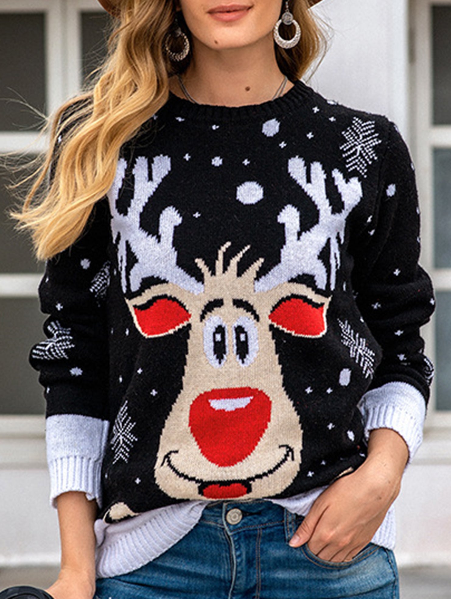 Christmas reindeer jacquard knit sweater