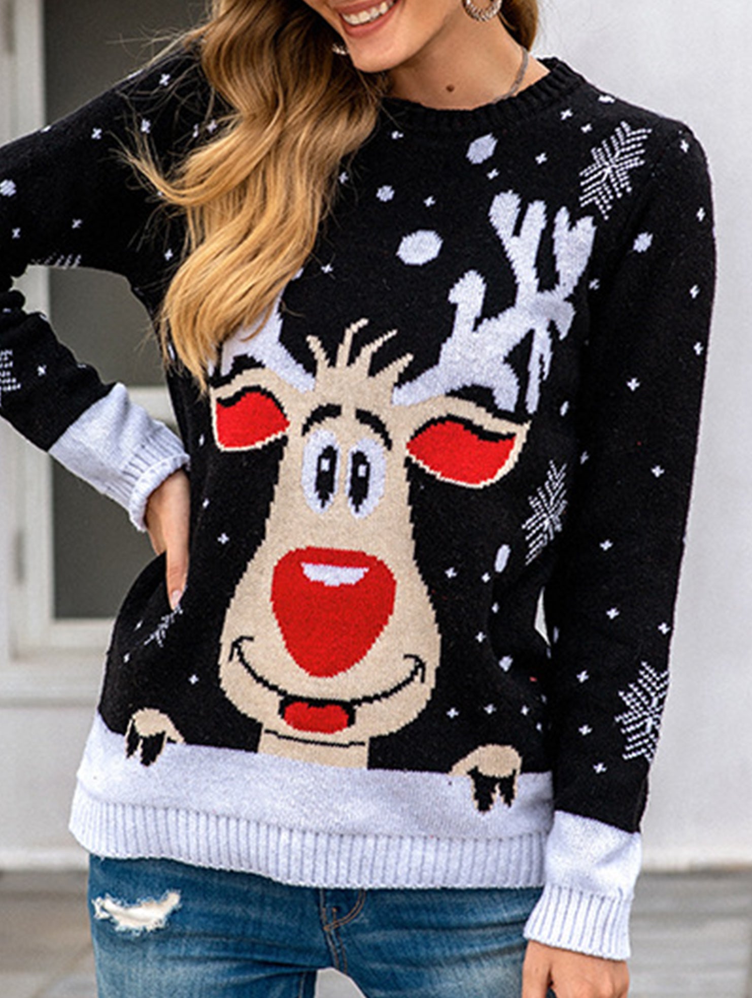 Christmas reindeer jacquard knit sweater