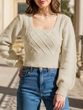 Fashionable solid color square neck knit sweater