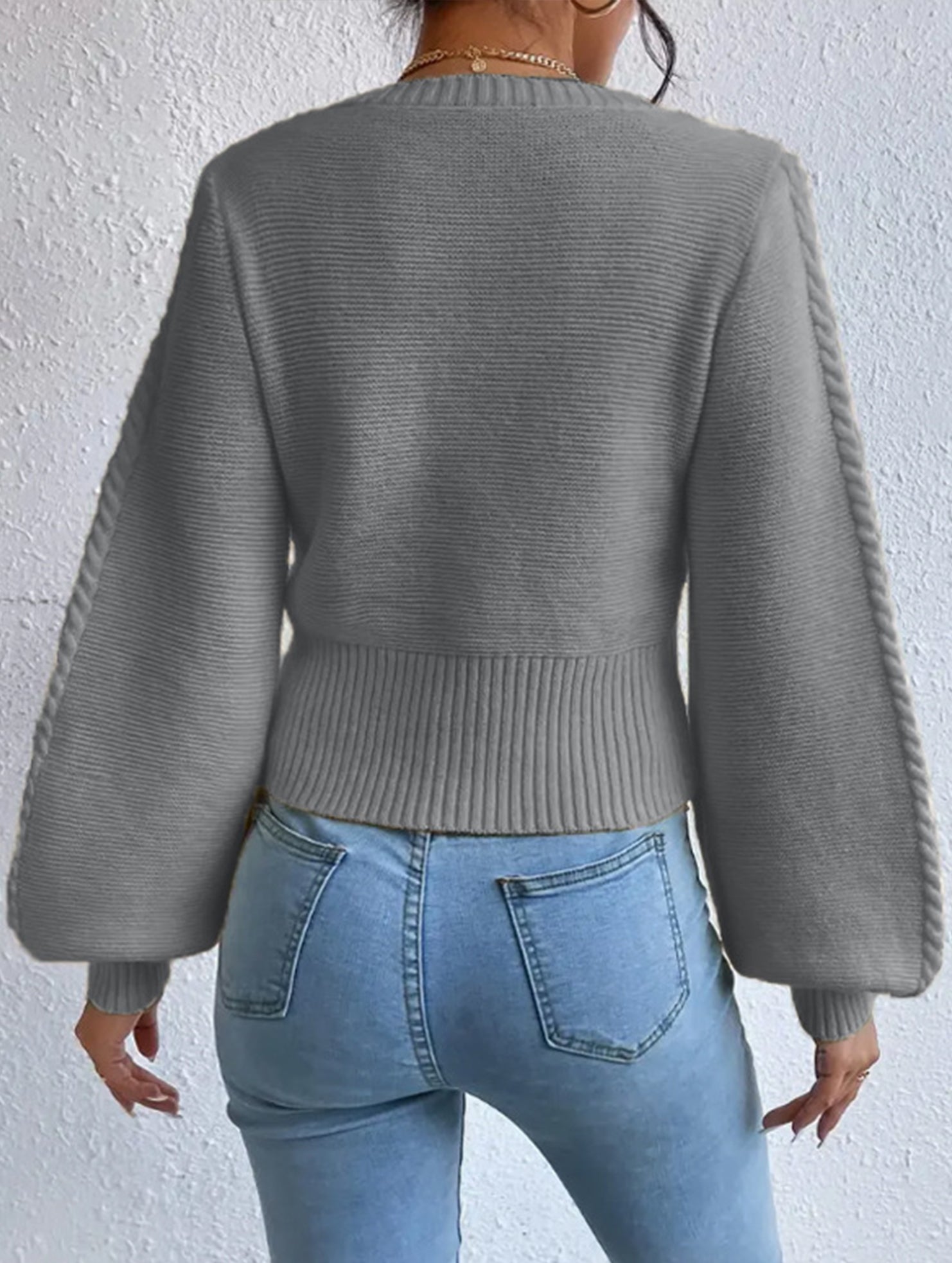 Fashionable solid color square neck knit sweater