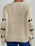 Solid color loose heart jacquard knit sweater