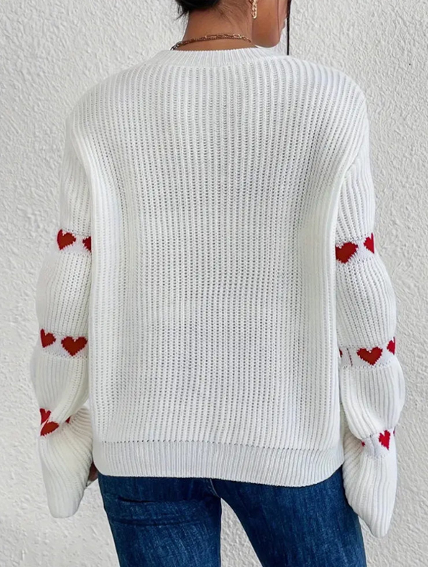 Solid color loose heart jacquard knit sweater