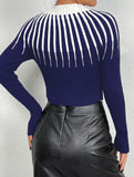 Stylish round neck striped knit sweater