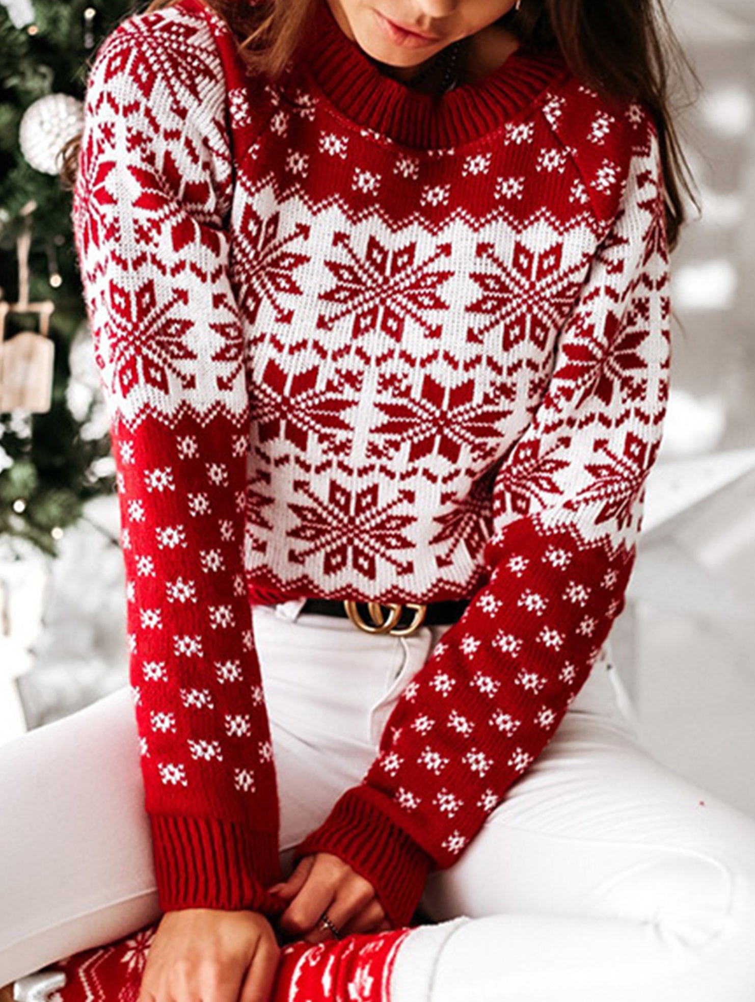 Christmas Snowflake Long-Sleeved Sweater