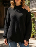 Loose-fitting off-shoulder crew neck sweater