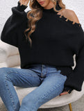 Loose-fitting off-shoulder crew neck sweater