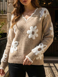 Floral Knit V-neck Sweater