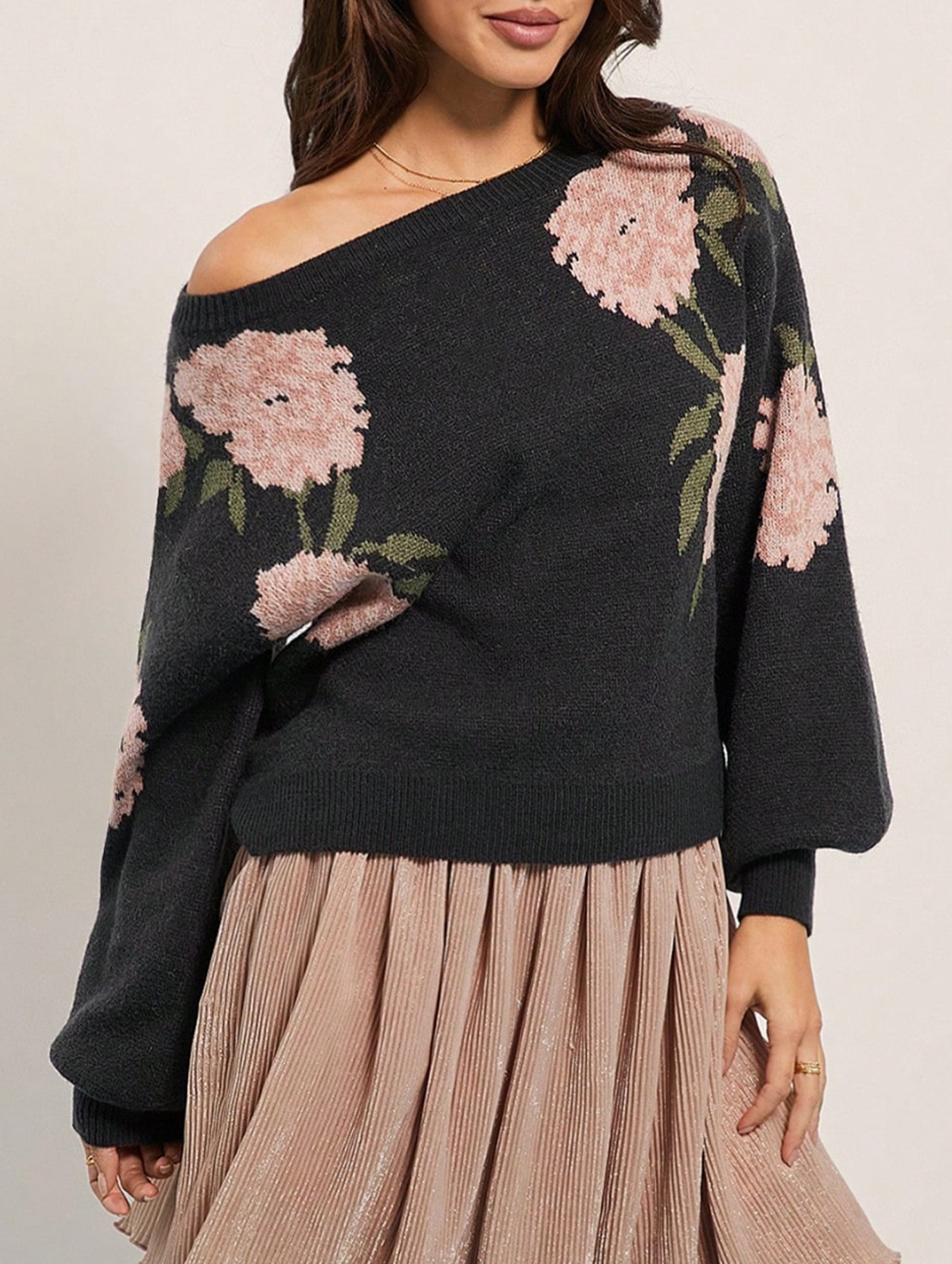 Casual long-sleeved jacquard ribbed sweater