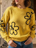 Stylish round neck jacquard knit sweater