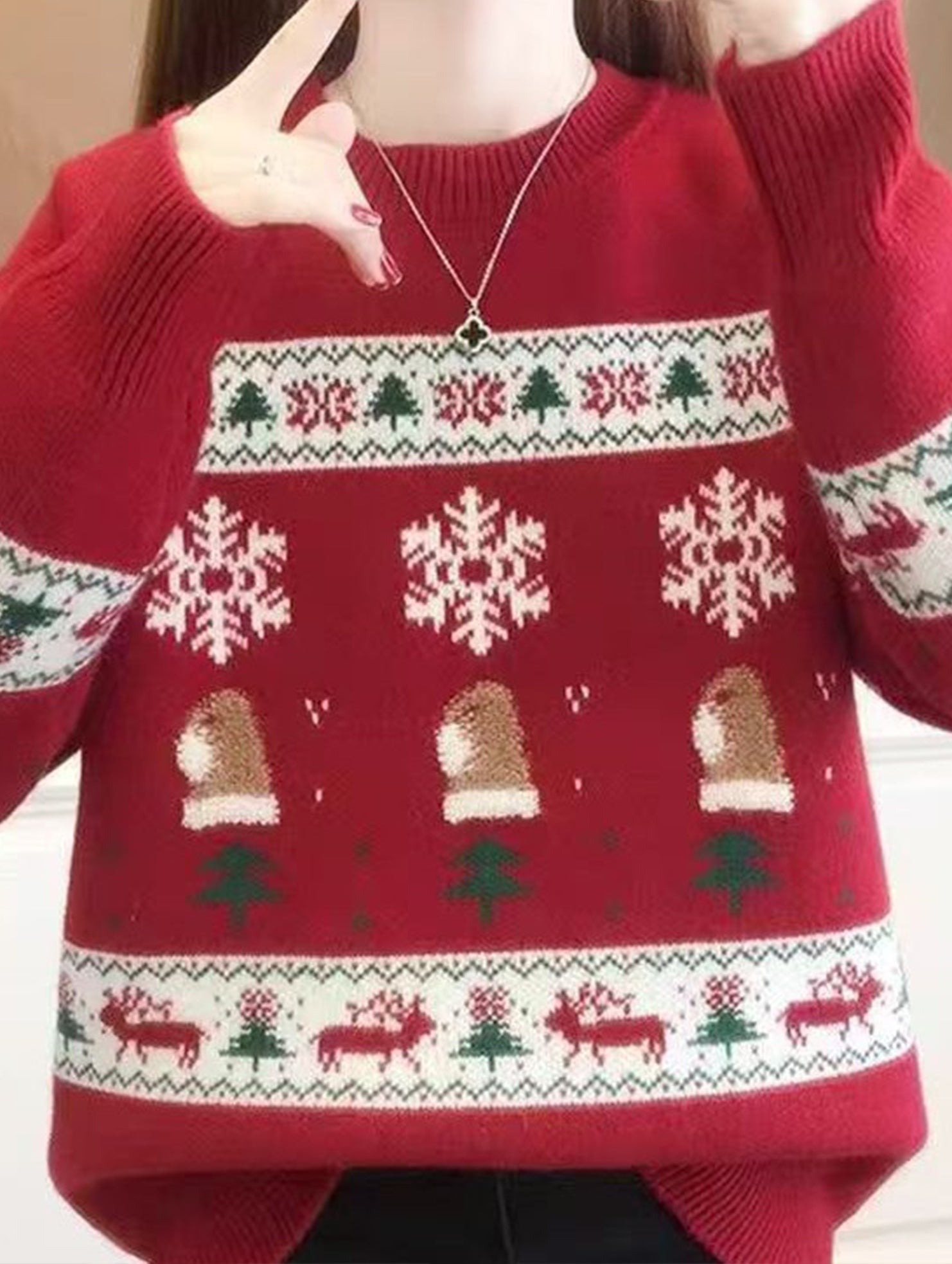 Christmas round neck casual loose knit sweater