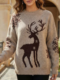 Deer jacquard crew neck knit sweater