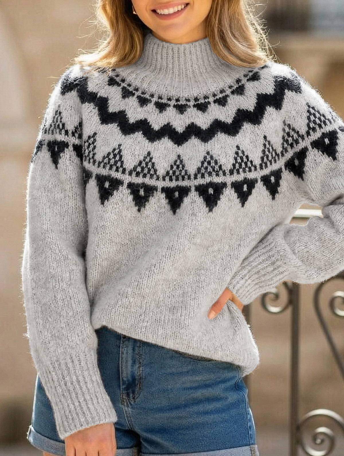 Retro-style lazy pullover knit sweater