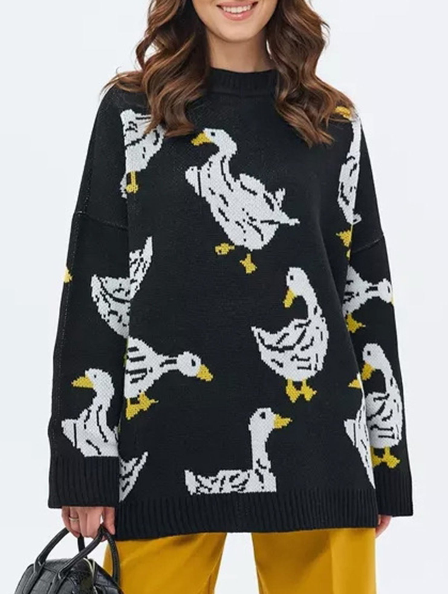 Cute duck print sweater_CWOSWL08992