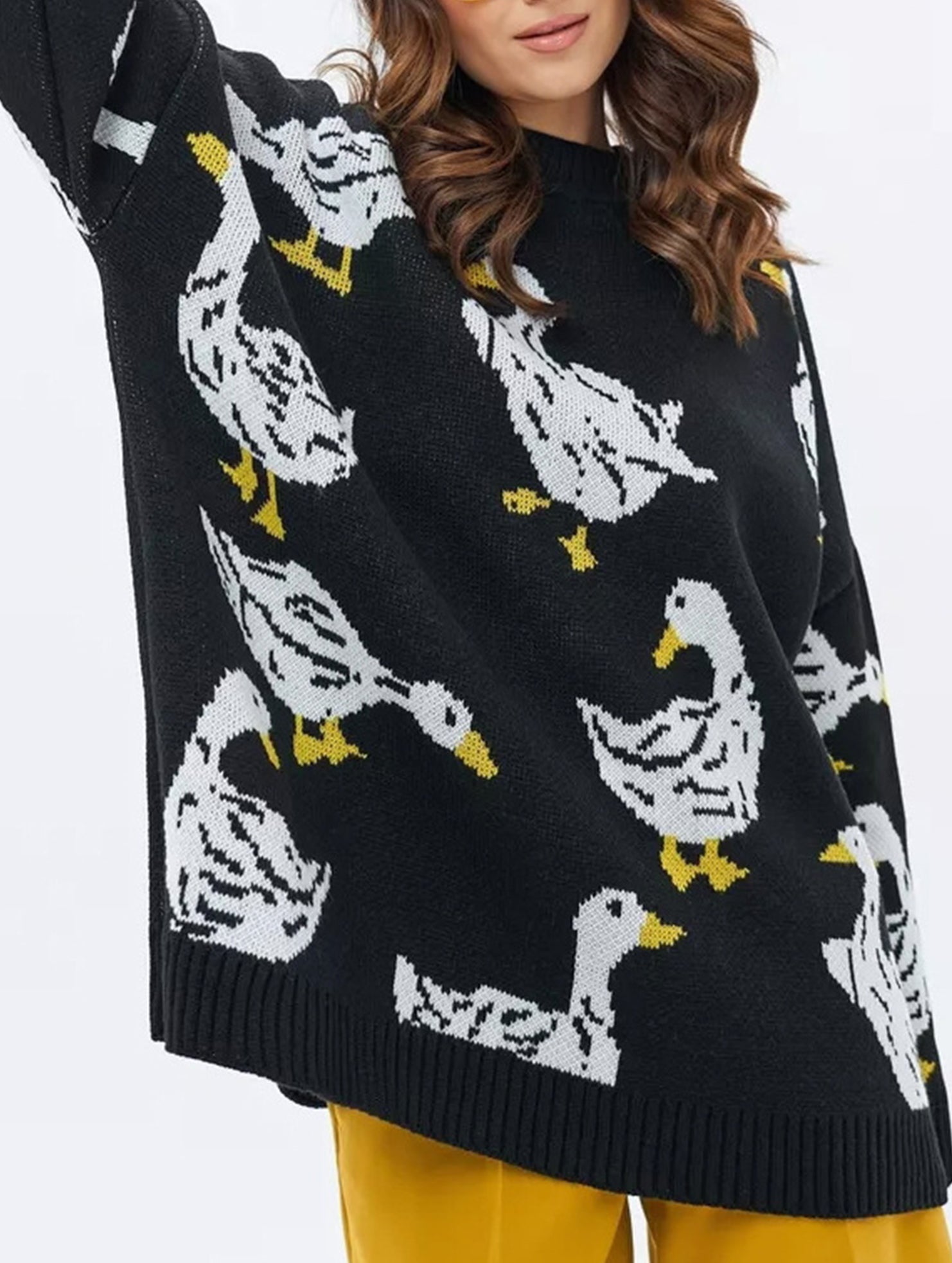 Cute duck print sweater_CWOSWL08992
