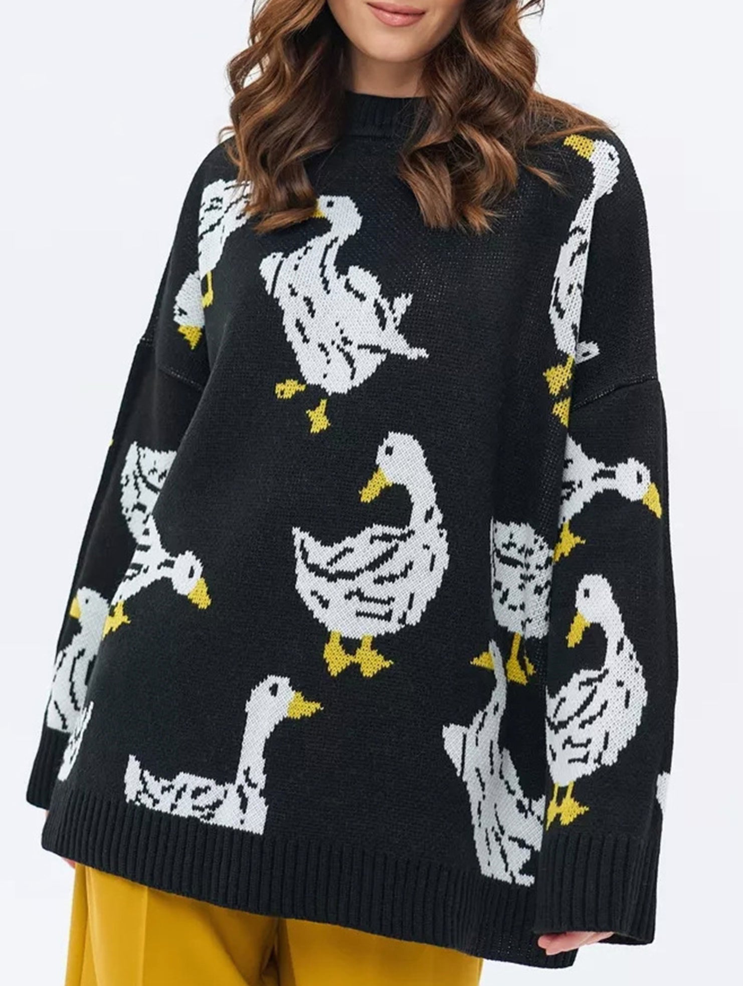 Cute duck print sweater_CWOSWL08992