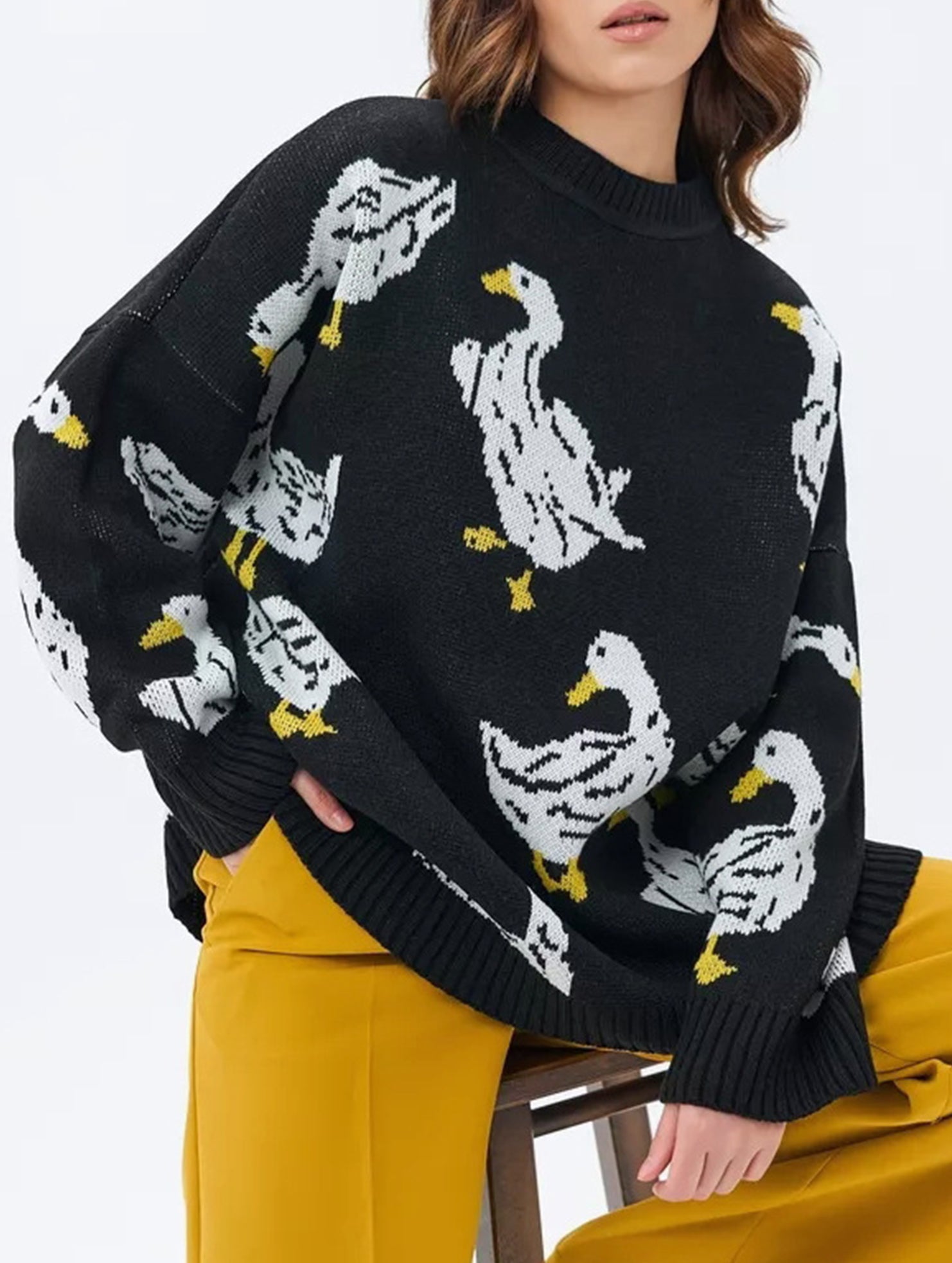 Cute duck print sweater_CWOSWL08992
