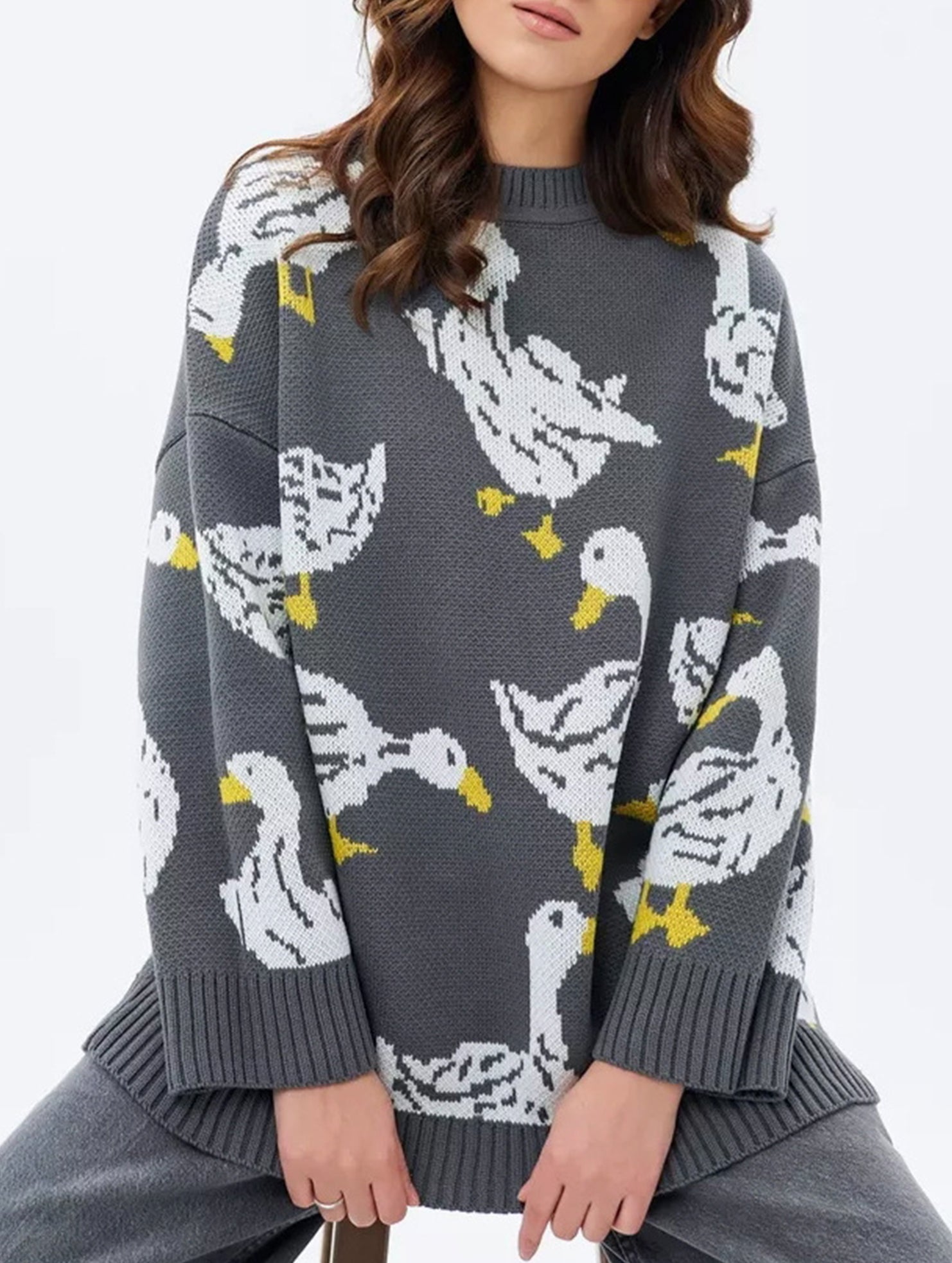 Cute duck print sweater_CWOSWL08992