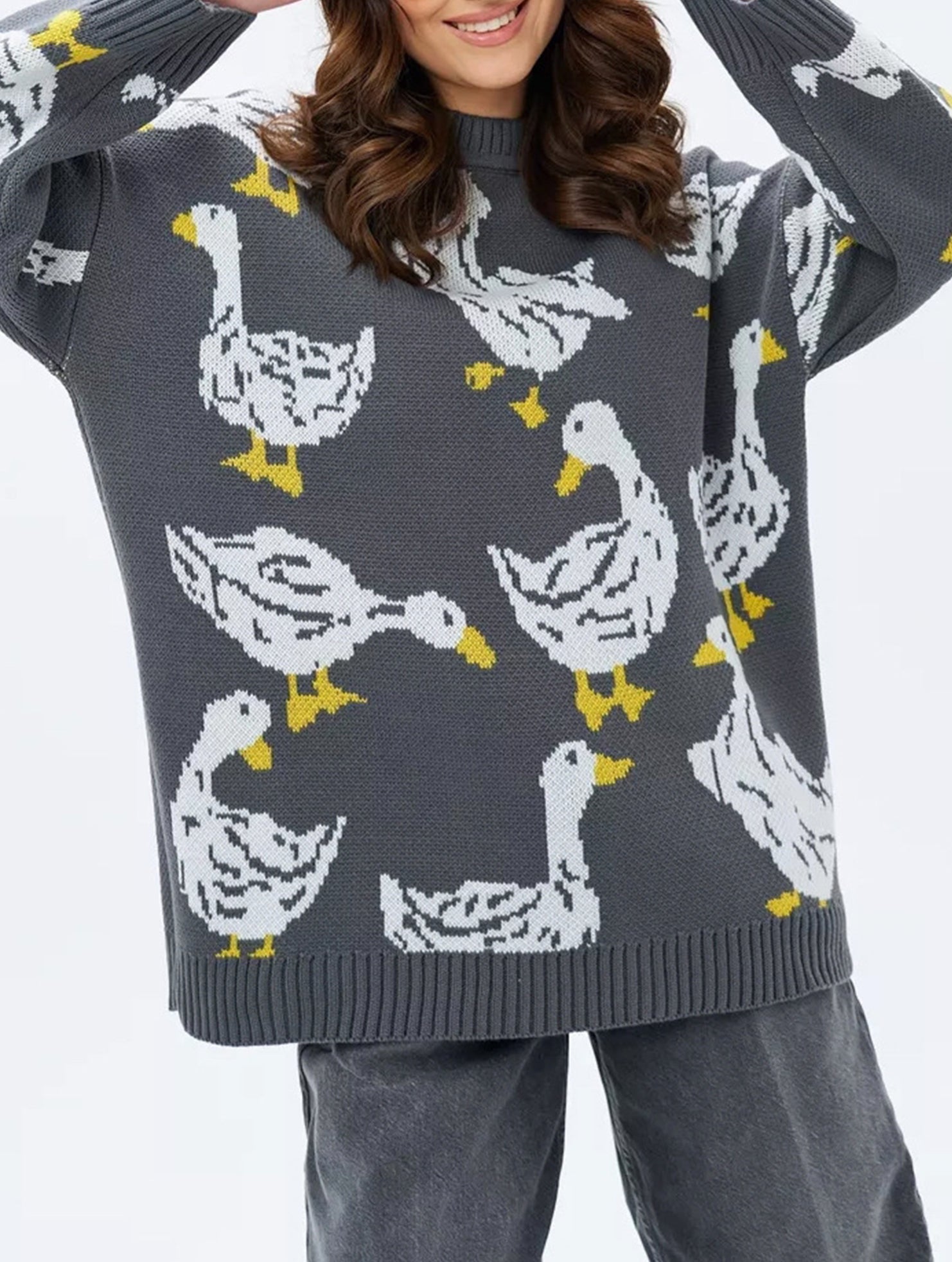 Cute duck print sweater_CWOSWL08992