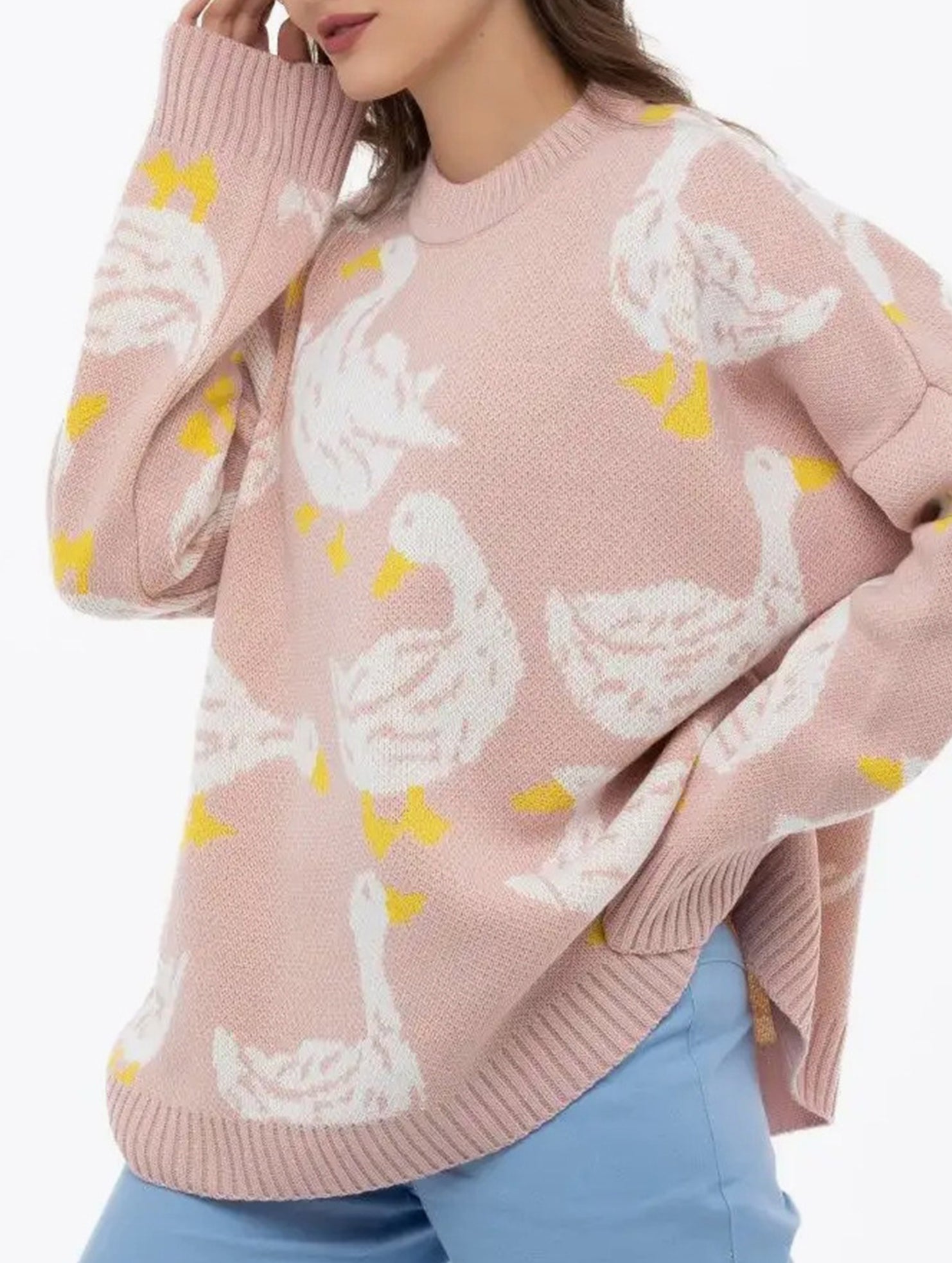 Cute duck print sweater_CWOSWL08992